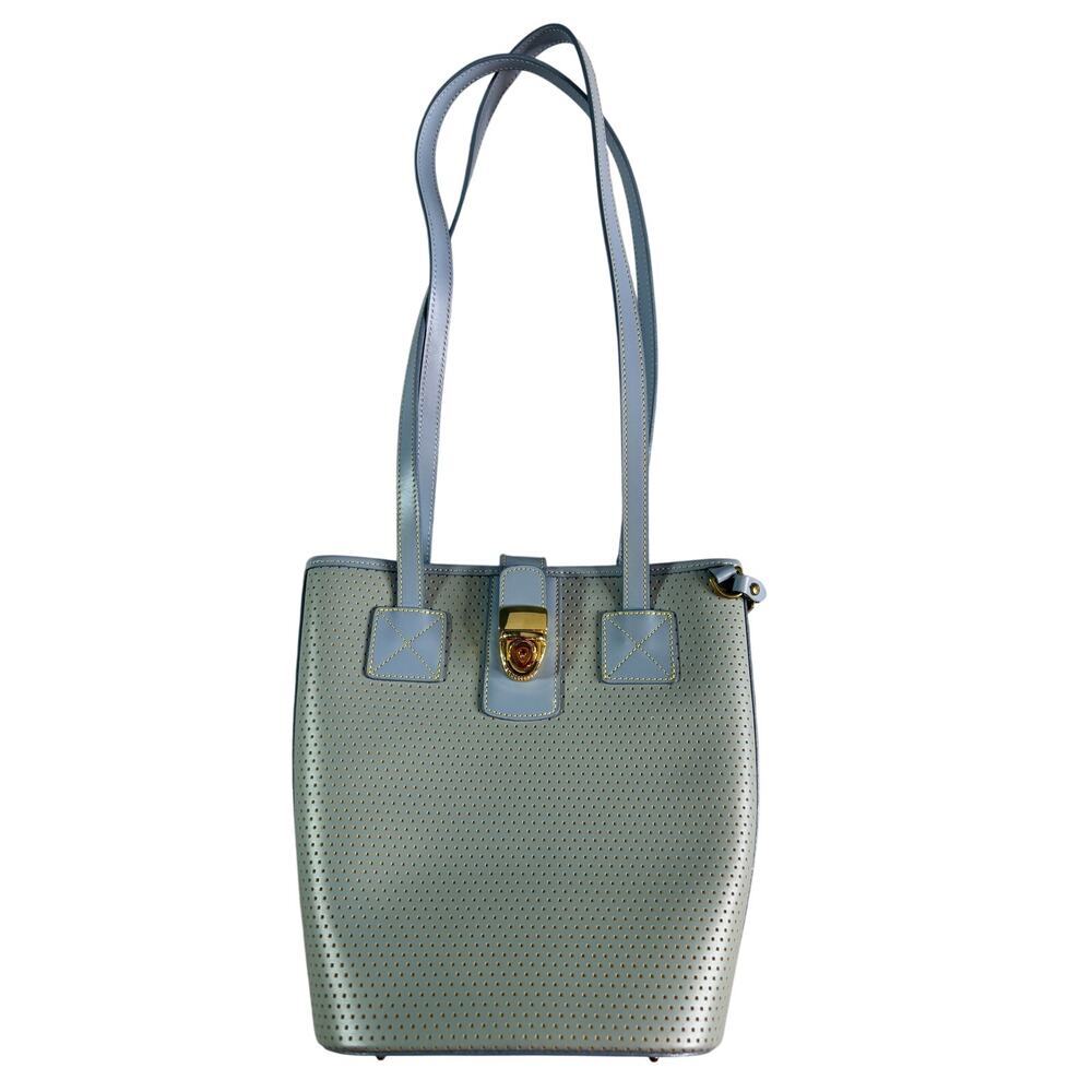 Vintage Dooney & Bourke Cabrio Blue Perforated Leather Bucket Tote USA